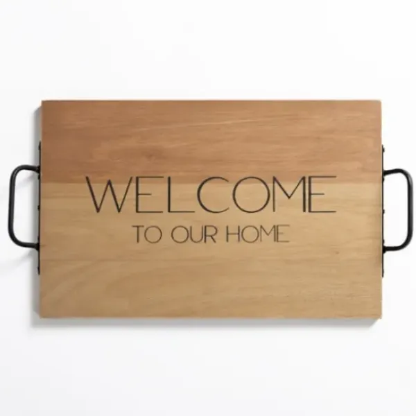 Decorative Trays-Kirkland's Home Wooden Tray With Rope Handles Brown