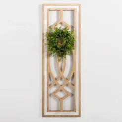Wall Plaques-Kirkland's Home Wooden Wreath On Window Wall Plaque Tan/White/Green