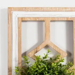 Wall Plaques-Kirkland's Home Wooden Wreath On Window Wall Plaque Tan/White/Green