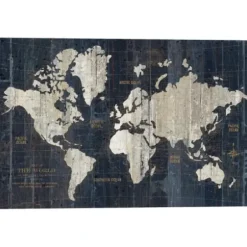 Framed Art-Kirkland's Home World Map Canvas Art Print Blue