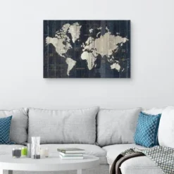 Framed Art-Kirkland's Home World Map Canvas Art Print Blue