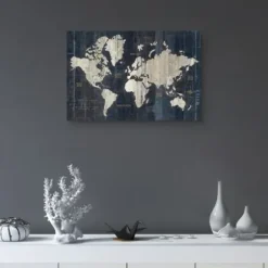 Framed Art-Kirkland's Home World Map Canvas Art Print Blue