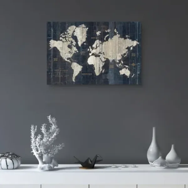 Framed Art-Kirkland's Home World Map Canvas Art Print Blue