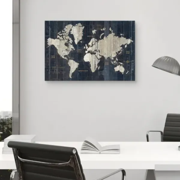 Framed Art-Kirkland's Home World Map Canvas Art Print Blue