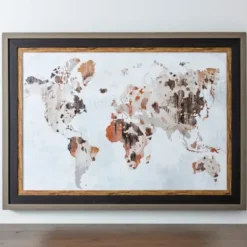 Framed Art-Kirkland's Home World Map Natural Framed Art Print White