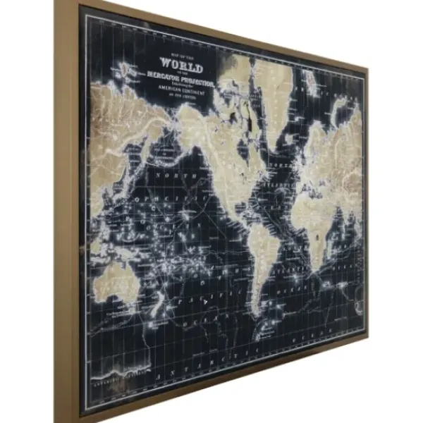 Framed Art-Kirkland's Home World Map On Black Framed Art Print Black/Tan