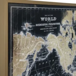 Framed Art-Kirkland's Home World Map On Black Framed Art Print Black/Tan