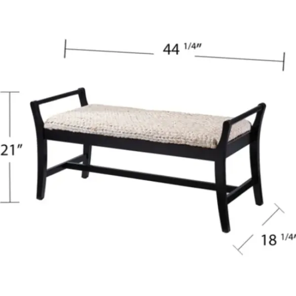 Benches & Ottomans-Kirkland's Home Woven Hyacinth And Black Wood Bench White