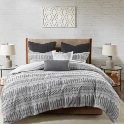 Comforters-Kirkland's Home Woven Jacquard California King Comforter Set Gray