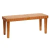 Benches & Ottomans-Kirkland's Home Woven Leather Textured Wood Bench Brown