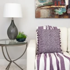 Pillows-Kirkland's Home Woven Pom Pom Pillow Purple