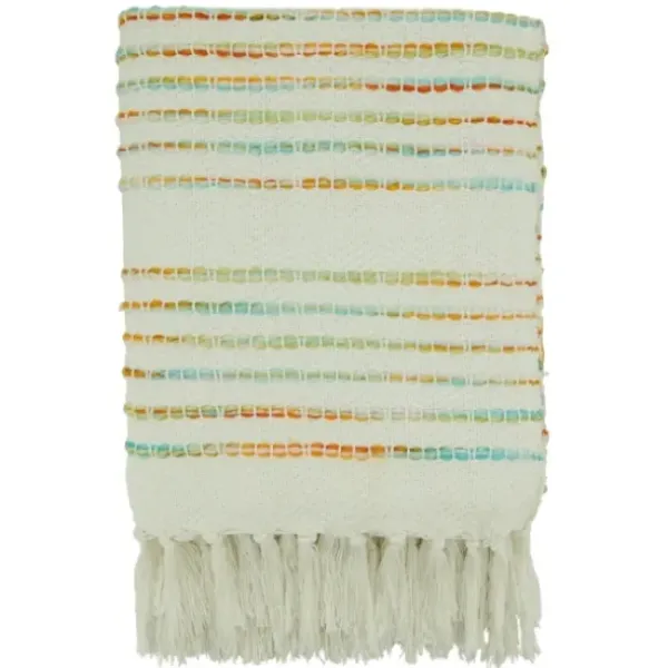 Blankets & Throws-Kirkland's Home Woven Rainbow Stripe Tassel Throw Multi/White