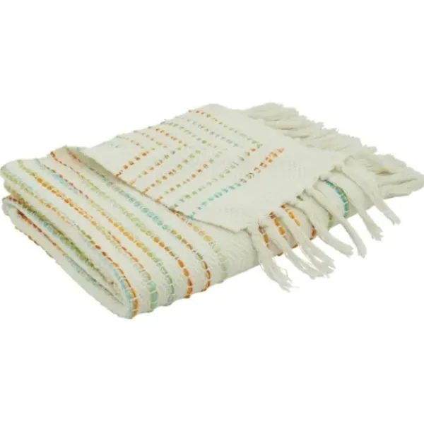 Blankets & Throws-Kirkland's Home Woven Rainbow Stripe Tassel Throw Multi/White