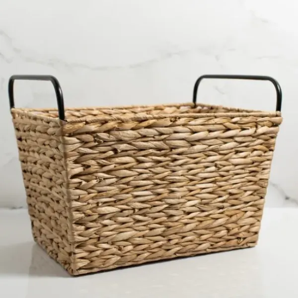 Baskets & Boxes-Kirkland's Home Woven Rat Metal Handle Basket Tan