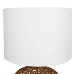 Table Lamps-Kirkland's Home Woven Rattan Base Ivory Shade Table Lamp Brown