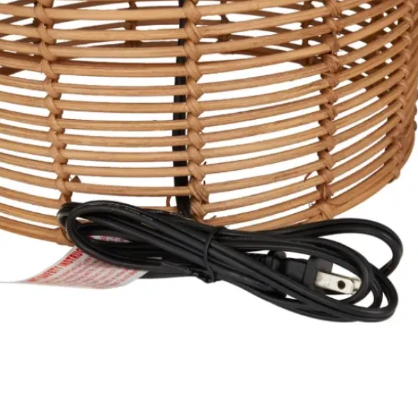 Table Lamps-Kirkland's Home Woven Rattan Base Ivory Shade Table Lamp Brown