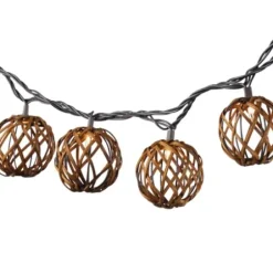 Outdoor Lighting-Kirkland's Home Woven Rattan Bulb Outdoor String Lights Brown