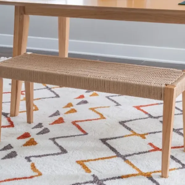 Dining Chairs-Kirkland's Home Woven Rope Wood Dining Bench Tan