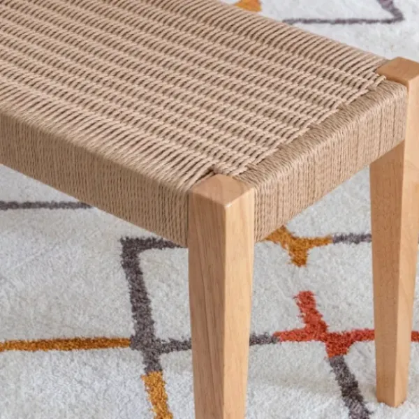 Dining Chairs-Kirkland's Home Woven Rope Wood Dining Bench Tan