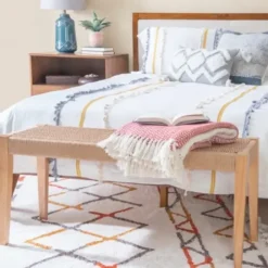 Dining Chairs-Kirkland's Home Woven Rope Wood Dining Bench Tan