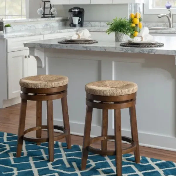 Bar Stools & Counter Height Stools-Kirkland's Home Woven Seagrass Walnut Wood Swivel Counter Stool Tan