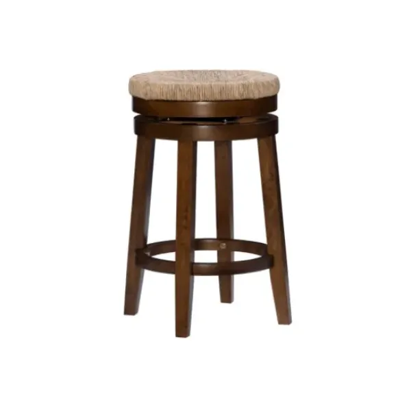 Bar Stools & Counter Height Stools-Kirkland's Home Woven Seagrass Walnut Wood Swivel Counter Stool Tan