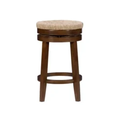 Bar Stools & Counter Height Stools-Kirkland's Home Woven Seagrass Walnut Wood Swivel Counter Stool Tan