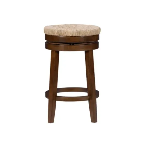 Bar Stools & Counter Height Stools-Kirkland's Home Woven Seagrass Walnut Wood Swivel Counter Stool Tan