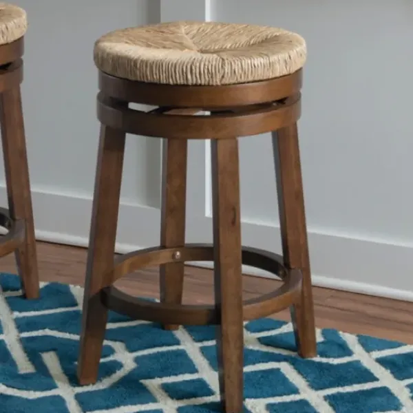 Bar Stools & Counter Height Stools-Kirkland's Home Woven Seagrass Walnut Wood Swivel Counter Stool Tan