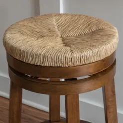 Bar Stools & Counter Height Stools-Kirkland's Home Woven Seagrass Walnut Wood Swivel Counter Stool Tan