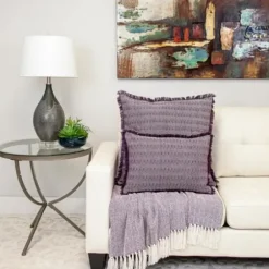 Pillows-Kirkland's Home Woven Stripes Fringe Lumbar Pillow Purple