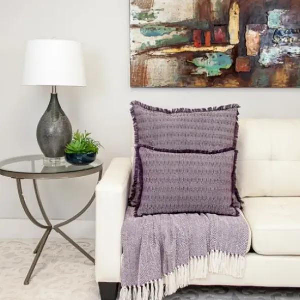 Pillows-Kirkland's Home Woven Stripes Fringe Lumbar Pillow Purple