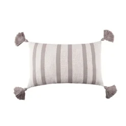 Pillows-Kirkland's Home Woven Tasseled Lumbar Pillow Gray