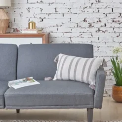 Pillows-Kirkland's Home Woven Tasseled Lumbar Pillow Gray