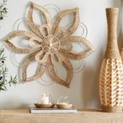 Wall Plaques-Kirkland's Home Woven Wicker And Wire Flower Wall Plaque Tan