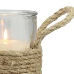 Candle Holders-Kirkland's Home Wrapped Rope Hurricane, 6 In. Brown/Clear