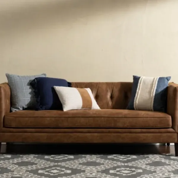 Sofas & Loveseats-Kirkland's Home Wyatt Chester Faux Leather Formal Sofa Brown