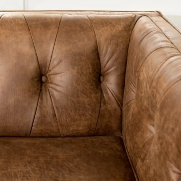 Sofas & Loveseats-Kirkland's Home Wyatt Chester Faux Leather Formal Sofa Brown