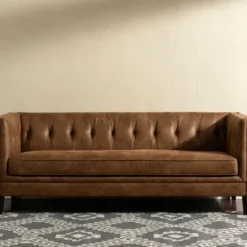 Sofas & Loveseats-Kirkland's Home Wyatt Chester Faux Leather Formal Sofa Brown