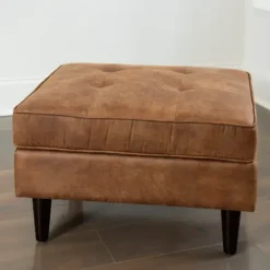 Benches & Ottomans-Kirkland's Home Wyatt Faux Leather Ottoman Brown