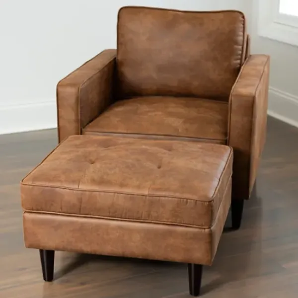 Benches & Ottomans-Kirkland's Home Wyatt Faux Leather Ottoman Brown