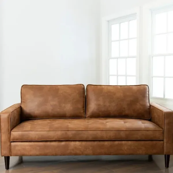 Sofas & Loveseats-Kirkland's Home Wyatt Faux Leather Sofa Brown