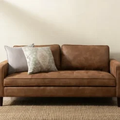 Sofas & Loveseats-Kirkland's Home Wyatt Faux Leather Sofa Brown