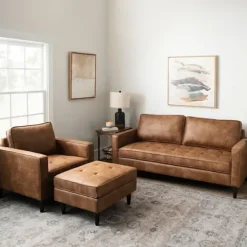 Sofas & Loveseats-Kirkland's Home Wyatt Faux Leather Sofa Brown