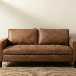 Sofas & Loveseats-Kirkland's Home Wyatt Faux Leather Sofa Brown