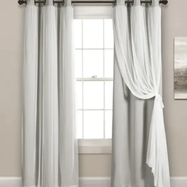 Curtains & Drapes-Kirkland's Home Yellow And Gray Stripe Curtain Panel Set, 84 In. White/Gray/Yellow