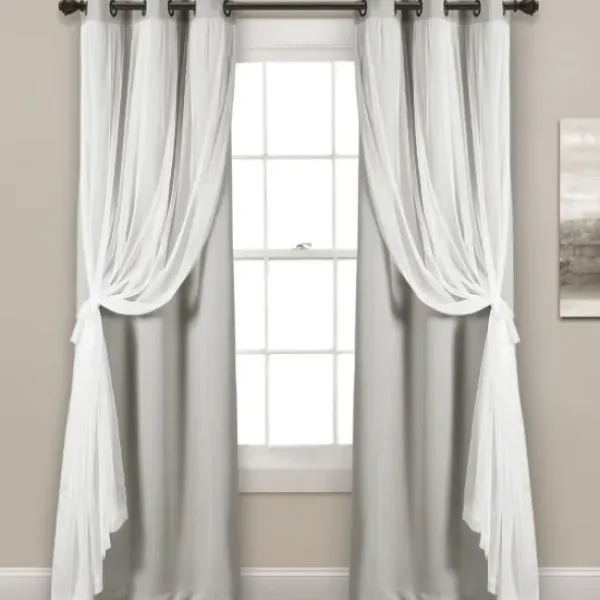 Curtains & Drapes-Kirkland's Home Yellow And Gray Stripe Curtain Panel Set, 84 In. White/Gray/Yellow