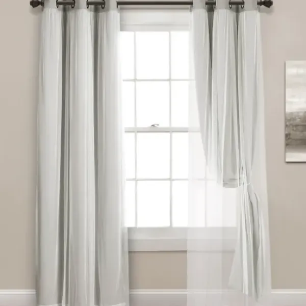 Curtains & Drapes-Kirkland's Home Yellow And Gray Stripe Curtain Panel Set, 84 In. White/Gray/Yellow