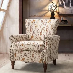 Accent Chairs-Kirkland's Home Yellow And Orange Leaf Upholstered Accent Chair Yellow/Orange