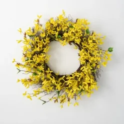 Wreaths-Kirkland's Home Yellow Blooming Forsythia Twig Wreath Yellow/Brown